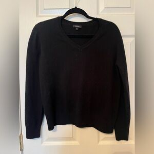Quince Large Cashmere Classic Black V-Neck Pullover Sweater